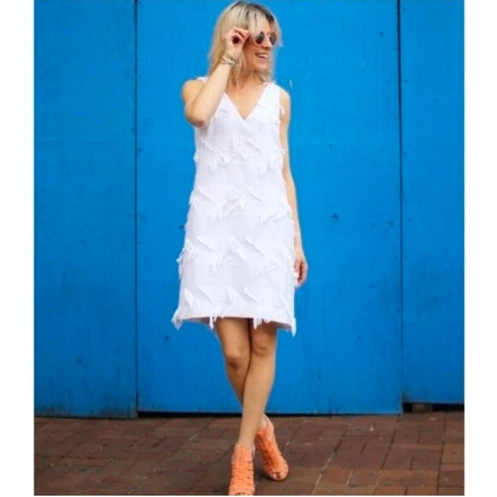 Anthropologie MAEVE Fringework sleeveless Shift Dress size 0 white color $138